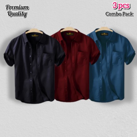 3 Pcs Half Shirt -Yellow+Pest+Teal